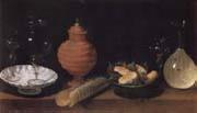 Juan van der Hamen y Leon Style life with glasses of ceramics and Geback oil painting artist
